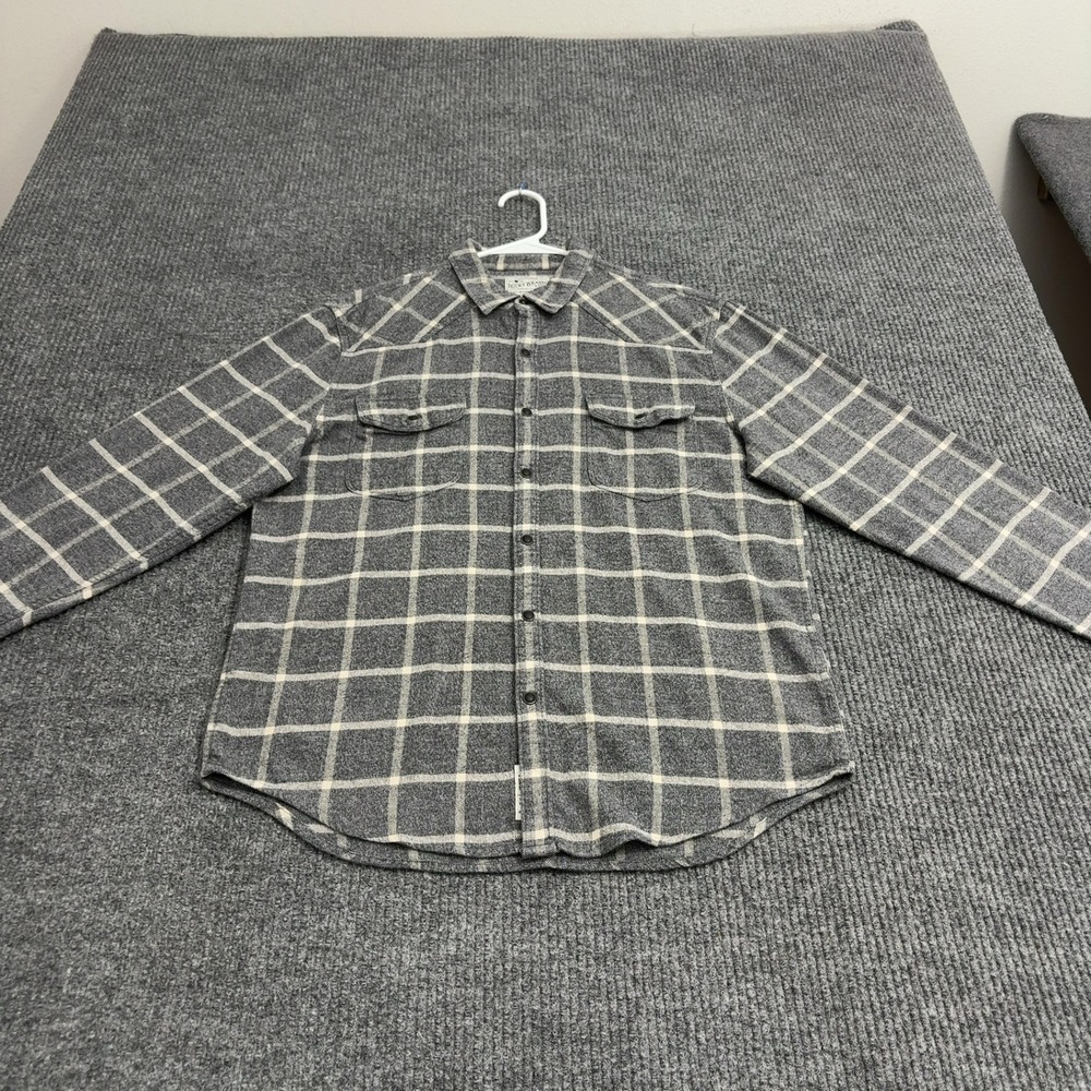 Lucky Brand Shirt Mens M Grey Flannel Western Plaid Saturday Stretch Casual